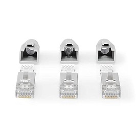 NEDIS CCBW89380GY RJ45 Connector | RJ45 Pass Through | Fixed/Stranded FTP CAT6a | Straight | Gold Plated | Pack of 10 | PVC | Grey | Box