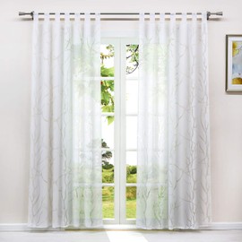 HeichkelL Transparent Curtain Burnout 1 Piece Voile Curtain Modern Curtain with Loops in Tree Branches Pattern White W x H 140 x 245 cm