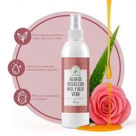Agua de Rosas, Miel Orgánica & Aloe Vera Hidratante Facial Productos Mart Mexico 500ml