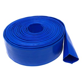 Gloxco 2" Inside Diameter (3-3/8" Flat Width) Blue Lay Flat Hose for Discharge or Backwash Water Transfer Applications, Reinforced PVC, 25' Length