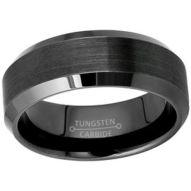 Jewelry Avalanche Gunmetal Tungsten Carbide Wedding Band - Brushed Beveled Tungsten RIng - Comfort Fit Tungsten Anniversary Band #617s10.5