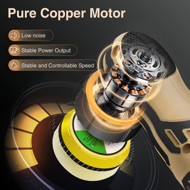 Cordless Mini Polisher,1/1.5/2Inch,DA&RO with 11 Variable Speed 2500-6000 RPM,2 *