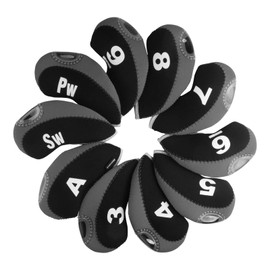 Andux Number Print Golf Iron Club Head Covers with Transparent Window 10pcs/Set Black Gray