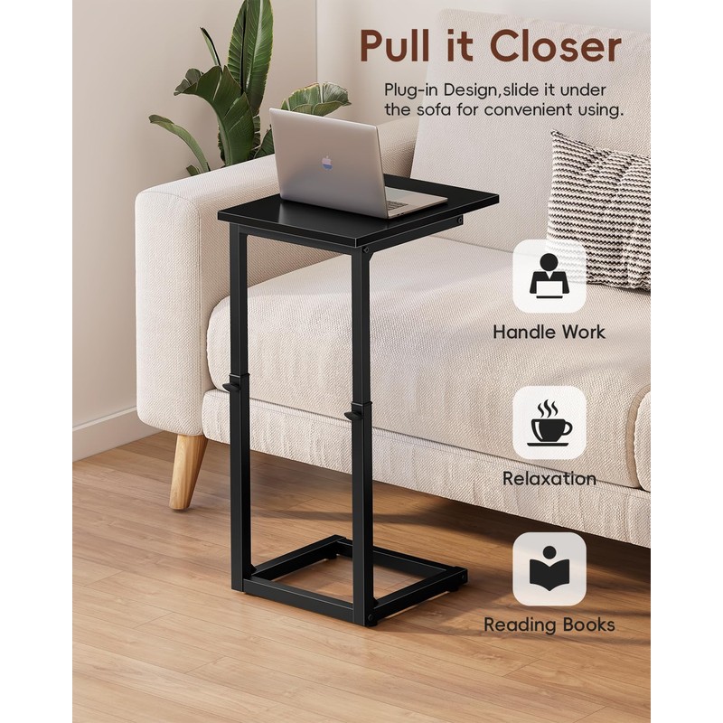 VAGUSICC C Shaped End Table, Adjustable Height Side Table for