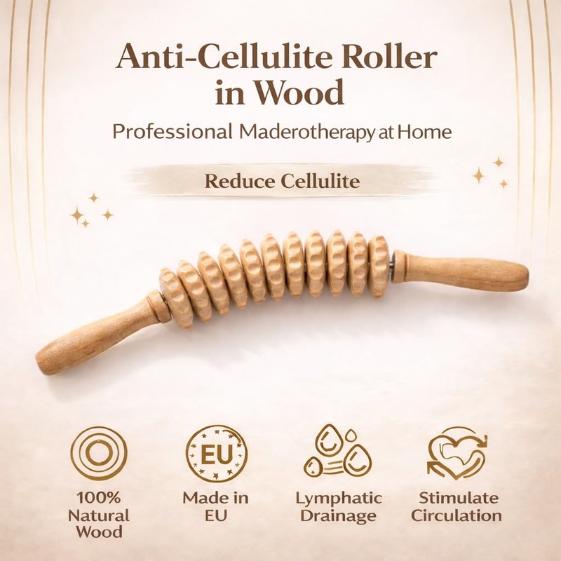 Ribnican Accessories Anti Cellulite Massage Roller with Handle Maderotherapy Wooden