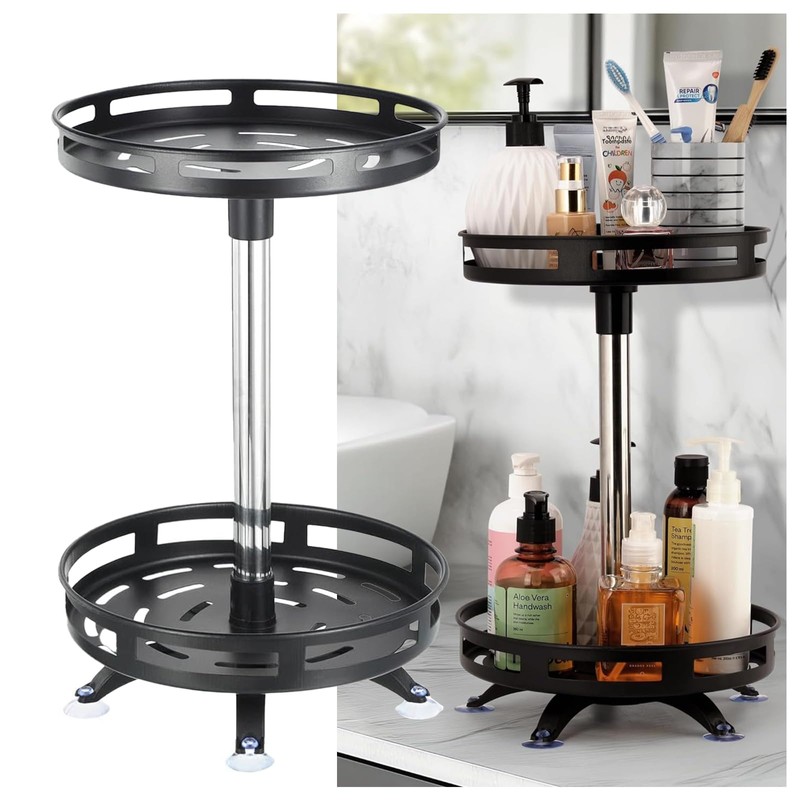 2-Tier 10-Inch Metal Lazy Susan Organizer -Adjustable Seasoning Organizer -