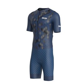 Men's Cycling Skinsuit Gel Padded One Piece Trisuit Bike Top Short Sublimated Unique Design Bib Shorts (Navy, Medium)