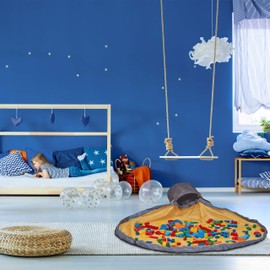 Relaxdays Tidy Bag with Play Mat, Toy Storage, Children, Tidy Children's Room, H x D 30 x 32 cm, Grey/Yellow