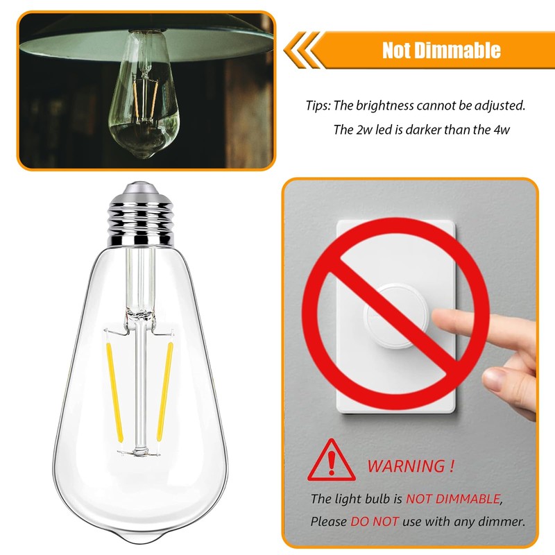 winsaLED 4000K Cool White LED Edison Bulbs 25W Equivalent, Low