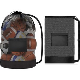 Large Drawstring Mesh Bag for Balls, Ball Bags for Football with Shoulder Strap, Ball Storage Net for 12-14 Size 5 Footballs or Rugby, Training Equipment Bag for Volleyball and Swimming Gear