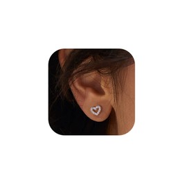 VALDEAS Heart 925 Sterling Silver Flat Back Studs Screw Back Earrings White Gold Plated CZ Cross Lightning Snake Butterfly Tragus Helix Nap Flatback Stud Earrings Piercing Earring for Women