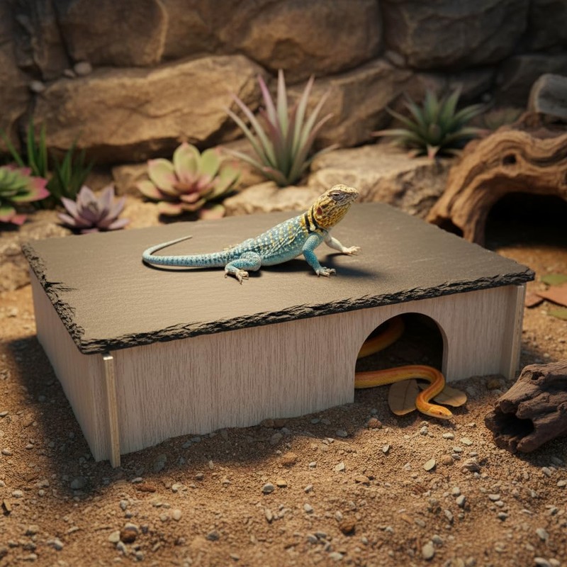 PINVNBY Large Bearded Dragon Basking Platform, Wooden Snake Hide, Ball