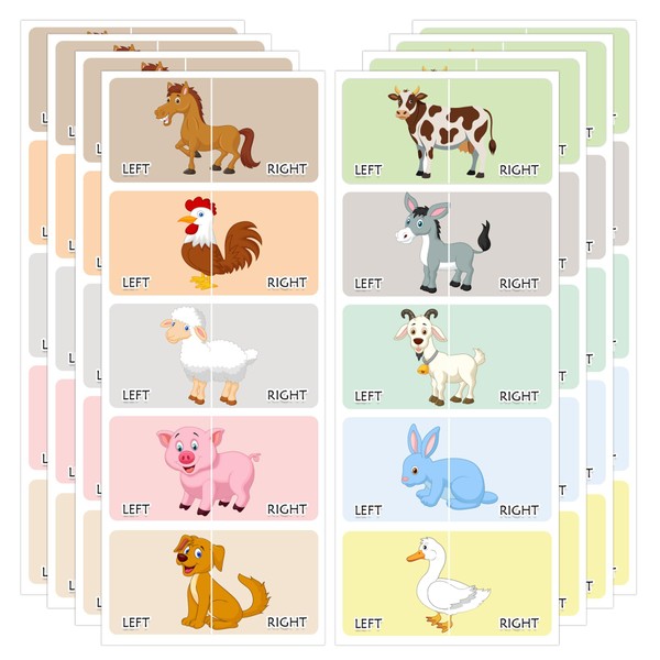80Pcs Kids Cute Right Left Farm Animal Stickers 3 x