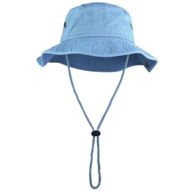 Wide Brim Hiking Fishing Safari Boonie Bucket Hats 100% Cotton UV Sun Protection for Men Women Outdoor Activities L/XL Sky Blue