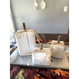 Handmade Rustic Wooden Farmhouse Pumpkins Handmade White Set Of 3 Fall Decor