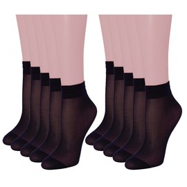 MALVA 10 Pairs Women's Ankle High Sheer Socks, Thin Summer Socks, Soft Tight Hosier, Pantyhose Socks for Women (Black)