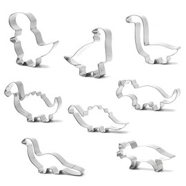 SSKHE Dinosaur Cookie Cutters Funny Dinosaur Cookie Cutters for Children Various Trex, Brontosaurus, Spinosaurus, Brachiosaurus, Triceratops, Dinosaur Head Footprint Pack of 8