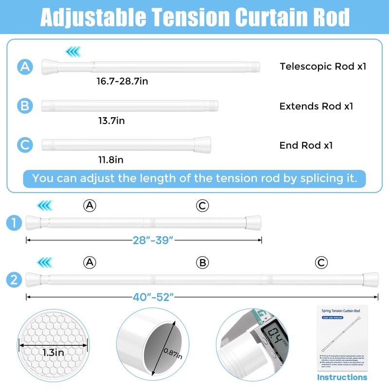 AIZESI AIZESI 1pcs Tension Curtain Rod Spring Tension Rods for