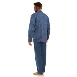 sesto senso Elegant Men's Long Button Down Pyjamas 100% Cotton Pyjamas with Button Placket, Pattern 2636/01 - Blue