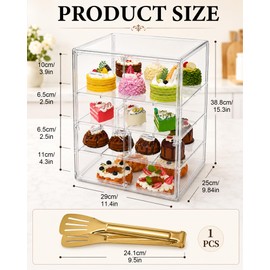 Pastry Display Case 4-Tier Countertop Bread Box with Double Magnetic Doors