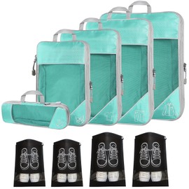 Packing Cubes, 9pcs Lanmalaterra Compression Packing Cubes for Travel Packing Cube Organisers Compression Bags Luggage Travel Accessories for Suitcases (SkyBlue 9pcs)