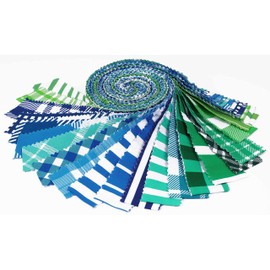 Soimoi 40Pcs Check & Tartan Print Precut Fabrics Strips Roll Up 1.5x42inches Cotton Jelly Rolls for Quilting - Blues & Greens