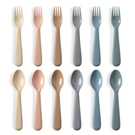 12 Pieces Toddler Utensils Set, Plastic Spoons and Forks Set for Kids, Children Safe Flatware, Plastic Reusable Cutlery, BPA Free, Dishwasher Safe