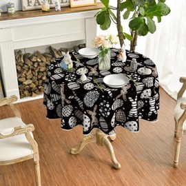 Horaldaily Easter Tablecloth 70×70 Inch Round, Black Easter Bunny Egg Washable Seasonal Table Cover for Party Picnic Dinner Decor