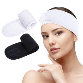 Spa Facial Headband - 2 PCS Make Up Wrap Head Shower Sport Terry Cloth Headband Adjustable Stretch Towel With Magic Tape
