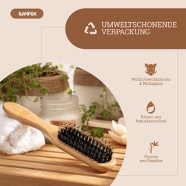 Bamboo Hair Brush with Boar Bristles Head Massage Hair Care, Detangling Brush for Long Hair & Curls of Women, Men & Children, Massage Brush for Scalp, Detangler (Oblong)