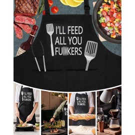 Funny Cooking Aprons for Men, Dad, Husband, Fathers Day Grilling Gifts for Papa, Funny Dad Gifts, Cool Birthday Presents for Him Brother Boyfriend, Kitchen BBQ Chef Grilling Apron with Pockets