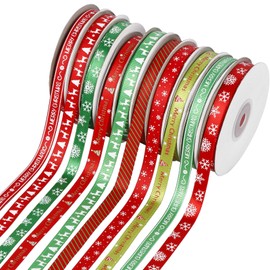 10 Rolls 1cm Christmas Grosgrain Ribbon Set 100 Yards Christmas Ribbon for Party Gift Wrapping, Hair Bows, Crafting, Wedding Decor