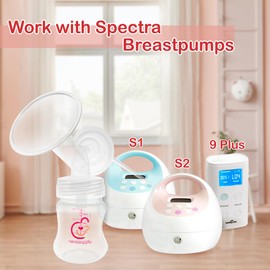 Nenesupply 17mm Pump Parts Compatible with Spectra S2 S1 9 Plus Breast Pump Replace Spectra Pump Parts and S2 Accessories Incl 17mm Flange Duckbill Valve Tubing Backflow Protector Bottle