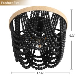 RyaHQ Bohemian Lighting Bohemian Chandelier Handmade Beaded Chandelier Vintage Hemp Rope Woven Ceiling Lighting 3 Lights Wood Bead Chandelier Nursery Lighting Bedroom Ceiling Light (Black)