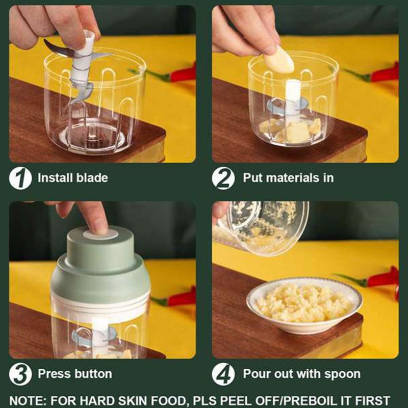 Electric Garlic Chopper USB Charging Cordless 3 Blades Garlic Masher