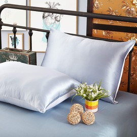 100% Natural Charmeuse Mulberry Silk Pillowcase for Hair and Skin.Smooth and Breathable Silk with Wood Fiber Weave Underside (Standard, Silver)