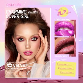 Likesing 2 Piece Glitter Lipstick Set, Lip Gloss, 24 Hour Hold, Lipstick, Lip Gloss, Long Lasting Lipstick, Pink Red Lip Balm, Lip Gloss, Permanent Make-Up, Women, Birthday Gift