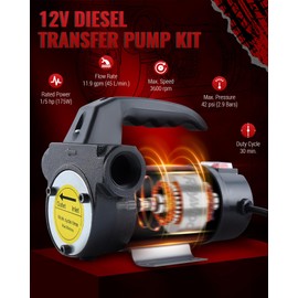 Reywoo Diesel Transfer Pump, 12V DC Electric Oil Transfer Pump Kit, 11.9 GPM Fuel Transfer Pump for Transferring Diesel, Kerosene, Machine, Transformer Oil