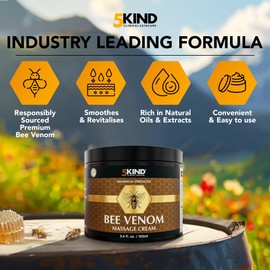 5kind Maximum Strength Bee Venom Cream - Naturally Massage Joints & Muscles, Lower Back, Knee, Neck, Shoulder, Hip & Feet - Responsibly Sourced Premium Bee Venom Cream 3.4 Fl Oz