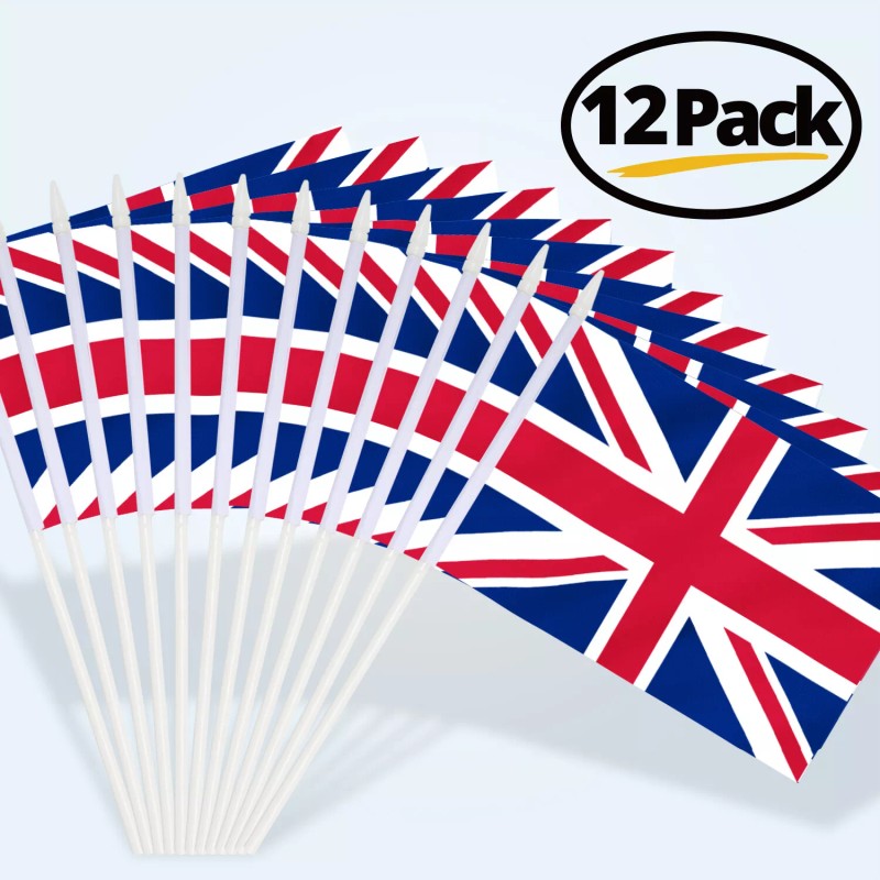 Anley 12 Pack British Union Jack UK Mini Handheld Flag