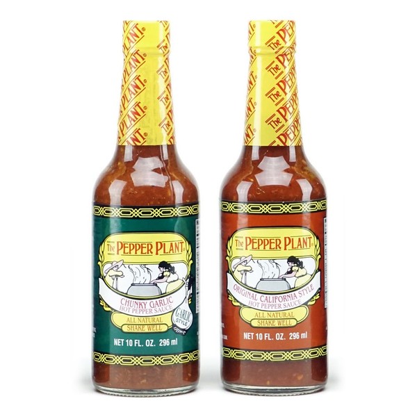 The Pepper Plant Hot Sauce Variety Pack, Original & Chunky Garlic, 10oz Each (Pack of 2)