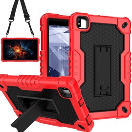 Doemoil Case for Vortex Tab 8 4G/Coopers CP80/NOVOJOY NVCP80/ATOZEE ATCP80/CUPEISI CP80 8 inch Tablets Hybrid Shockproof Firendly Case Built in Kickstand Shoulder Strap (Red/Black)