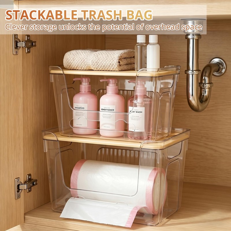 CANTAMI 2 Pack Trash Bag Dispenser with Lid, Plastic Stackable