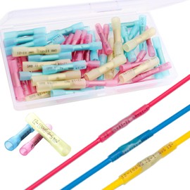 VISSQH 60 Pieces Heat Shrink Butt Connectors Cable Connector Shrink Connector Cable Lugs Crimp Connector Automotive Waterproof Insulated Wire Terminal (Red 30+ Blue 20 + Yellow 10)