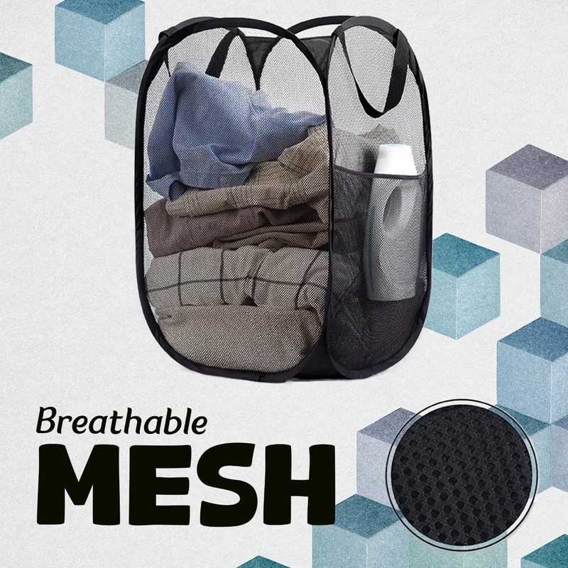 2 Pack Pop-Up Collapsible Laundry Baskets – Foldable Mesh Laundry