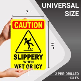 2 PC Caution Slippery When Wet or Icy Signs - 10x7 Aluminum Caution Wet Floor Sign - Caution Signs Wet Floor Signs - Slippery When Wet Sign