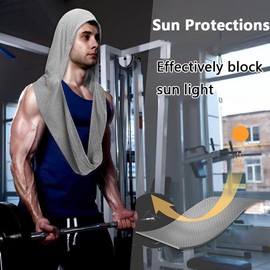 Dolemay Cooling Hoodie Towel,Soft Comfortable Fast Drying Hoodie Towel Multifunctional Sun Protections Neck Wrap Scarf & Head Towel Outdoor Sunscreen Cooling Towel for Cycling Gym Yoga Camping-Grey