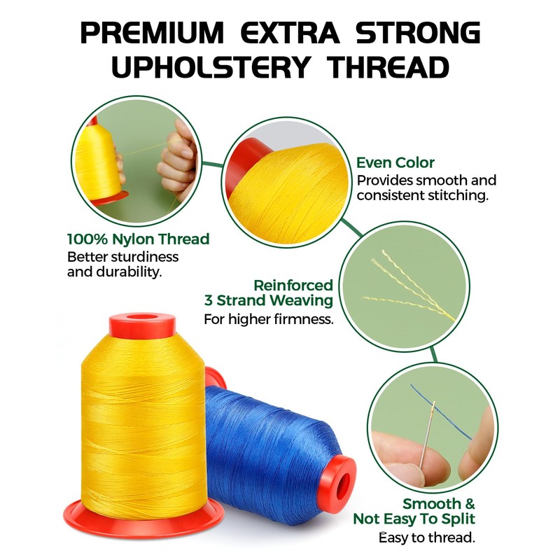 FIVEIZERO Extra Strong Upholstery Thread,Yellow 1000 Meters Bonded Nylon Thread