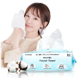 [Hay Fever Friendly, 60 Sheets/Pack] 100% Natural Materials, Additive-Free, Disposable Towel, Large, Thick, Quick Drying, Disposable Facial Towel, For Both Wet and Dry Makeup, Wiping, Facial Towel,