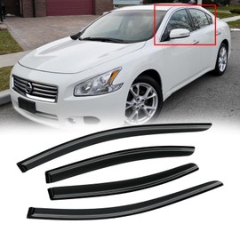 CMVT Auto Window Visor for 2009-2015 Nissan Maxima, Out-Channel Rain Guards Shields Vent Deflector Shade Wind Dark Smoke 2010 2011 2012 2013 2014, Tape-On Outside-Mount, 4PCS